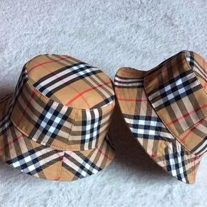 Burberry Beige and Black Checkered Bucket Hat